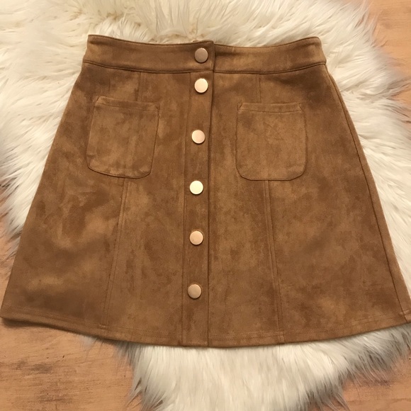 privy Dresses & Skirts - NWOT Privy Faux Suede Button Up Skirt Medium